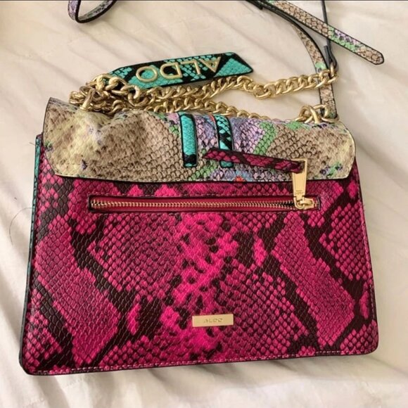 ALDO Gorgeous Bright Multi-Color/Gold Snakeskin Embossed Crossbody Bag EXC - Picture 2 of 6